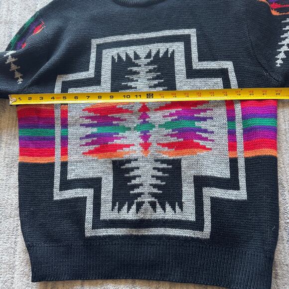 Pendleton Western Wear Black Knit Vintage 70s Unisex Wool L Sweater - Picture 8 of 11